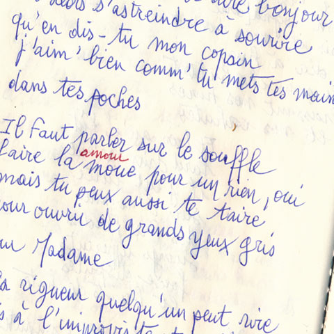 Handwritten lyrics of Ce qu'il faut