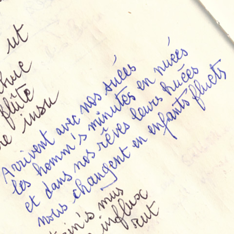 Handwritten lyrics of Ils arrivent (les Hommes Minutes)